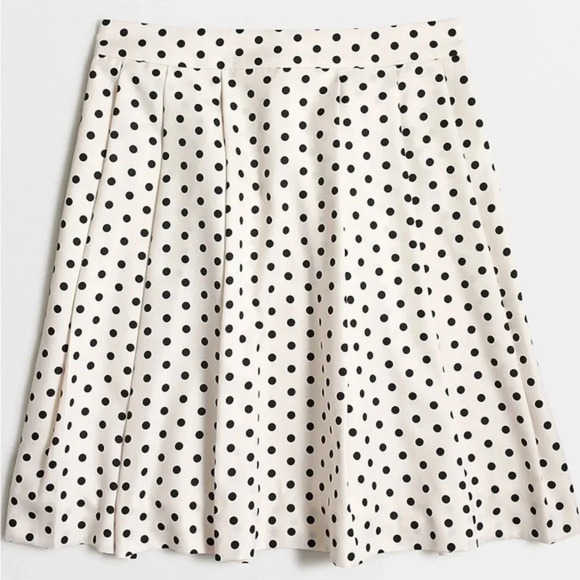 J. Crew Pleated Polka Dot Cream & Black Skirt Lined Rockabilly Pinup Size 0 - Picture 1 of 3